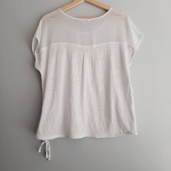 RW&CO Linen Top Semi-Sheer Floral Embroidered Yoke White Top Sz L - Picture 9 of 13